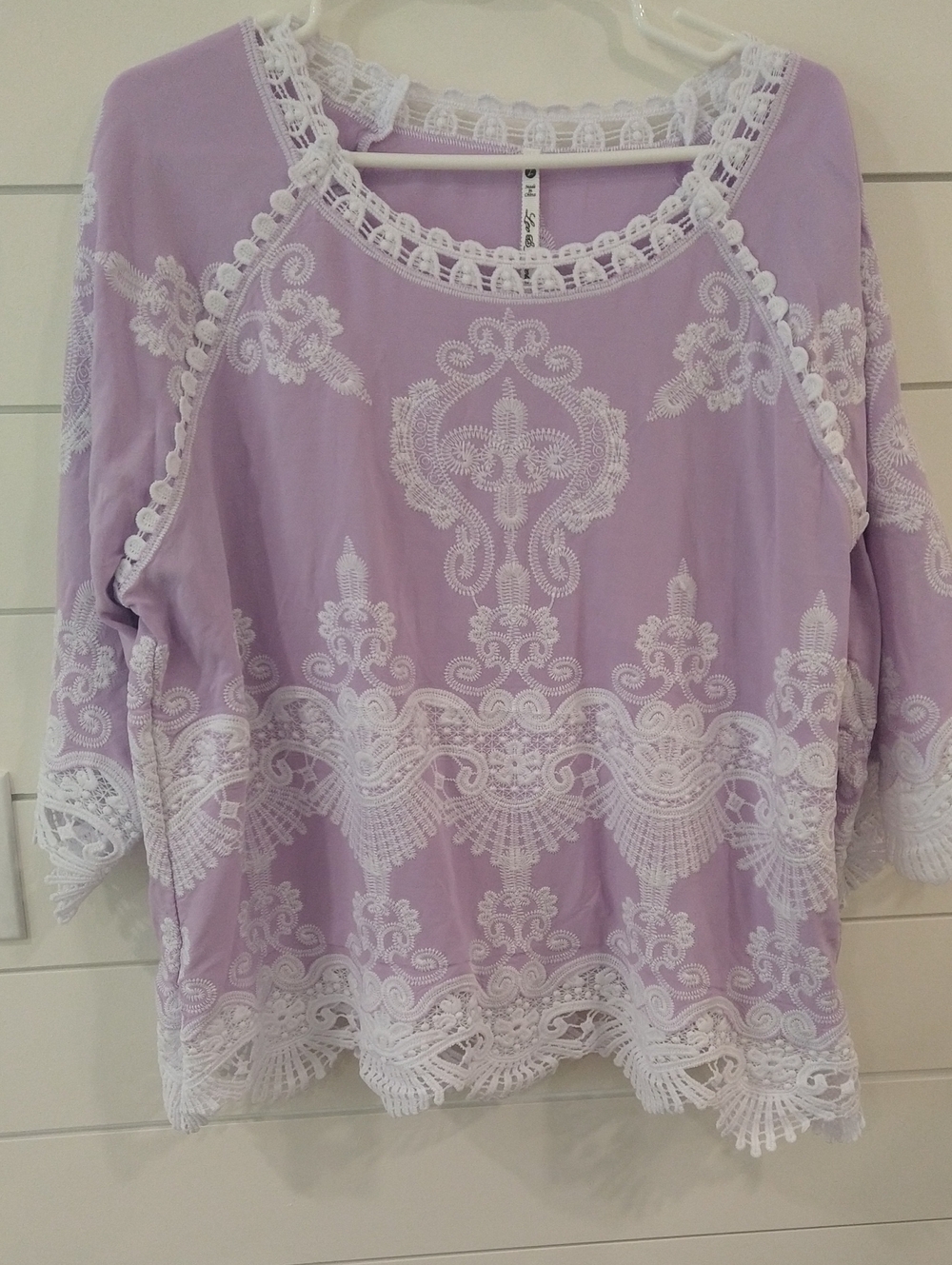 Leo & Nicole Lavender Tunic with White Lace Trim